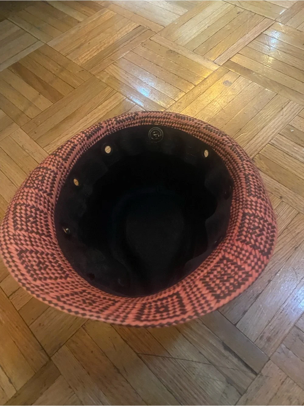 Woven Pattern Fedora Hat in Coral and Black with Decorative Band